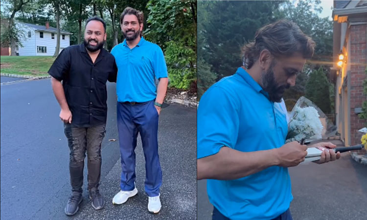 'அமெரிக்காவில் ரசிகருடன் தோனி' வைரலாகும் வீடியோ...!!