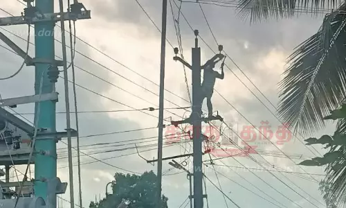 மின் கம்பங்களில் புதிய இன்சுலேட்டர்கள் பொருத்தும் பணி