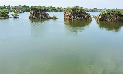 கடல் போல் காட்சி அளிக்கும் சிக்கராயபுரம் கல்குவாரி குட்டைகள்