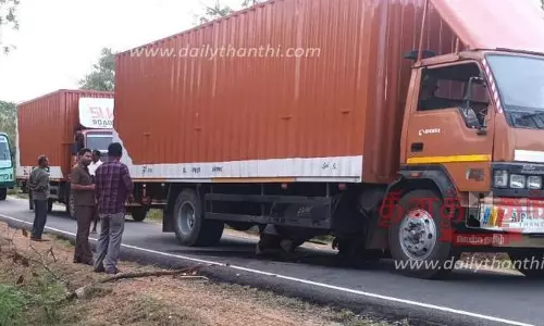 தாளவாடி அருகே பழுதாகி நின்ற லாரியால் போக்குவரத்து பாதிப்பு
