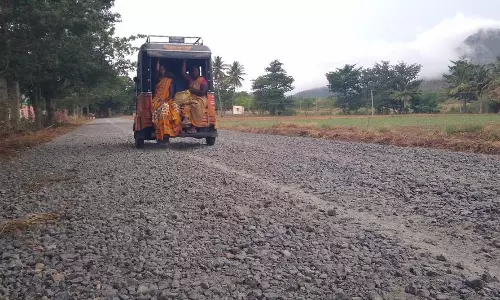 மயிலாடும்பாறை அருகேசாலை அமைக்கும் பணி பாதியில் நிறுத்தம்:வாகன ஓட்டிகள் அவதி