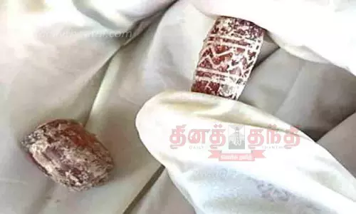 கீழடி பகுதியில் 9-ம் கட்ட அகழாய்வு முதுமக்கள் தாழியில் 2 சூதுபவள மணிகள் தொல்லியல் அதிகாரிகள் வியப்பு