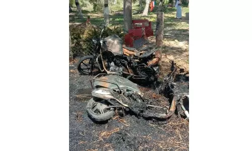 வைக்கோல் ஏற்றிச்சென்ற லாரியில் திடீர் தீ