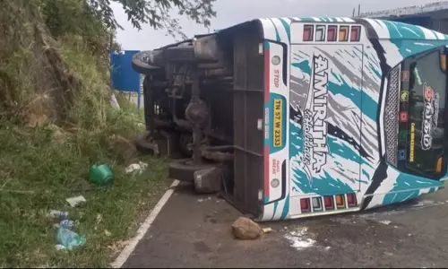 சின்னமனூர் அருகே மலைப்பாதையில் சுற்றுலா வேன் கவிழ்ந்து 6 பேர் படுகாயம்