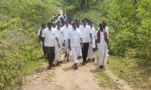 பர்கூர் மலைப்பாதையில் 10 கி.மீ. தூரம் நடந்து சென்று ஆய்வு செய்த ஏ.ஜி.வெங்கடாசலம் எம்.எல்.ஏ.