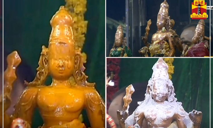 கந்த சஷ்டி விழா கோலாகலம்: ஜெயந்தி நாதர், வள்ளி, தெய்வானைக்கு 16 வகையான பொருட்களை கொண்டு சிறப்பு அபிஷேகம்