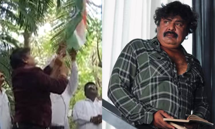 தேசியக்கொடியை தலைகீழாக ஏற்றிய மன்சூர் அலிகான்.. குடியரசு தினவிழாவில் பரபரப்பு