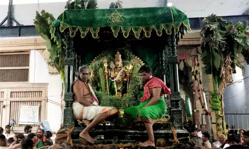 திருச்செந்தூர் மாசித் திருவிழா: பச்சை சாத்தி கோலத்தில் பக்தர்களுக்கு அருள்பாலித்த முருகப்பெருமான்