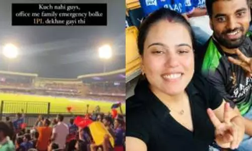 அலுவலகத்தில் பொய் சொல்லிவிட்டு ஐ.பி.எல். போட்டியை காண சென்ற பெண் - காட்டிக்கொடுத்த நேரலை ஒளிபரப்பு