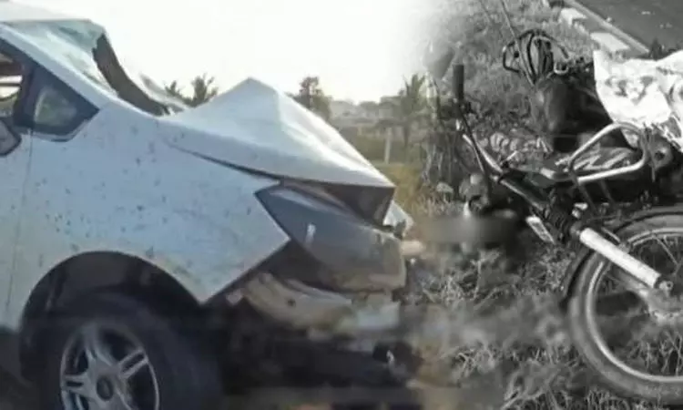 திருமங்கலம் அருகே பைக் மீது கார் மோதிய விபத்தில் குழந்தை உள்பட 5 பேர் பலி