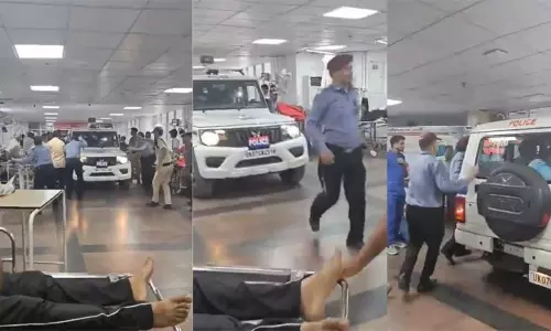 அவசர பிரிவுக்குள் ஜீப்பை ஓட்டிச்சென்ற போலீசார்