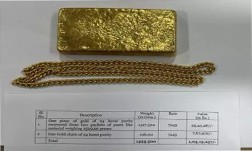 Smuggled gold worth Rs 1 crore seized at Trichy airport
