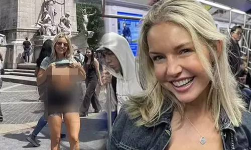 A young woman who participated in the struggle without a top