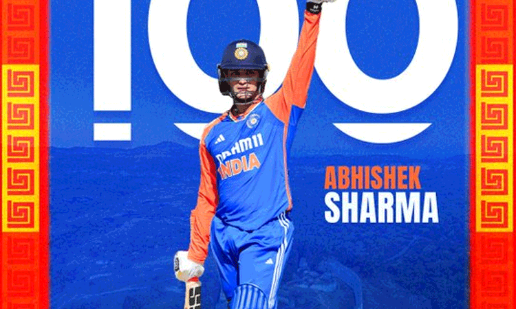 2-வது டி20 போட்டி: ஹாட்ரிக் சிக்சருடன் சதத்தை நிறைவு செய்த அபிஷேக் சர்மா