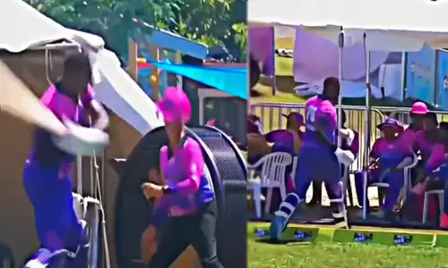 Controversial out…Brathwaite slams helmet to sixer in rage - video