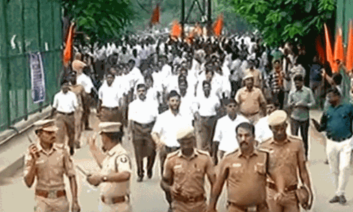 தமிழகத்தில் பலத்த போலீஸ் பாதுகாப்புடன் நடைபெற்ற ஆர்.எஸ்.எஸ். பேரணி