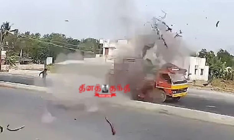 சேலம்: சாலை பணியின்போது வெடித்து சிதறிய சிலிண்டர்... தீப்பற்றி எரிந்த லாரி