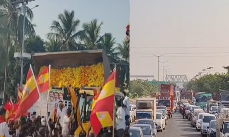 சென்னையில் த.வெ.க. நிர்வாகிகளால் போக்குவரத்து நெரிசல்