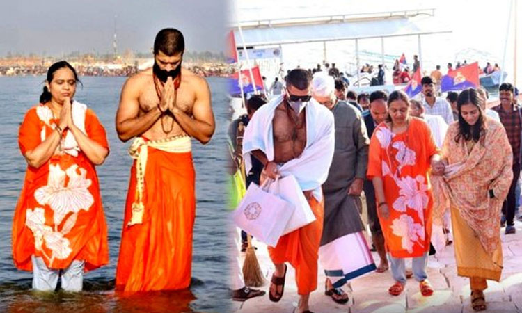 தாயுடன் மகா கும்பமேளாவில் புனித நீராடிய நடிகர் விஜய் தேவரகொண்டா