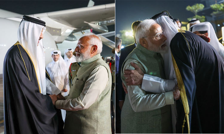 கத்தார் அதிபர் இந்தியா வருகை.. விமான நிலையத்திற்கு சென்று வரவேற்ற பிரதமர் மோடி கத்தார் அதிபர் இந்தியா வருகை.. விமான நிலையத்திற்கு சென்று வரவேற்ற பிரதமர் மோடி