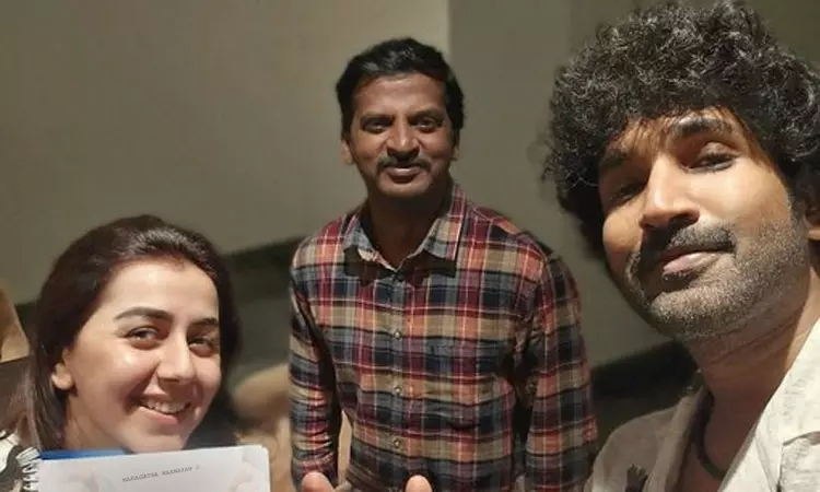 Aadhi and Nikki Galrani with the director of Maragatha Naanayam - Viral photo