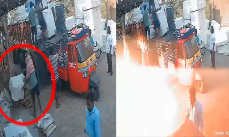 பட்டாசு பார்சலை இறக்கியபோது பயங்கர வெடி விபத்து - 5 தொழிலாளர்கள் படுகாயம் பட்டாசு பார்சலை இறக்கியபோது பயங்கர வெடி விபத்து - 5 தொழிலாளர்கள் படுகாயம்