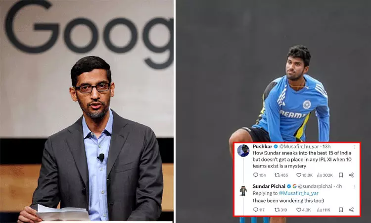 வாஷிங்டன் சுந்தர் குறித்த எக்ஸ் பதிவுக்கு கூகுள் சி.இ.ஓ. சுந்தர் பிச்சை பதில்