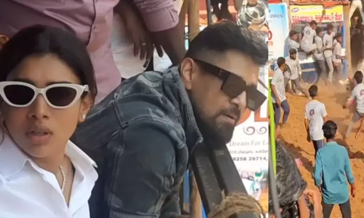 ஜல்லிக்கட்டு போட்டியை கண்டுகளித்த விக்ரம் - துஷாரா விஜயன்