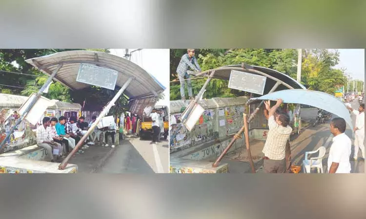 தினத்தந்தி செய்தி எதிரொலி: அபாய நிழற்குடையின் அச்சம் நீங்கியது