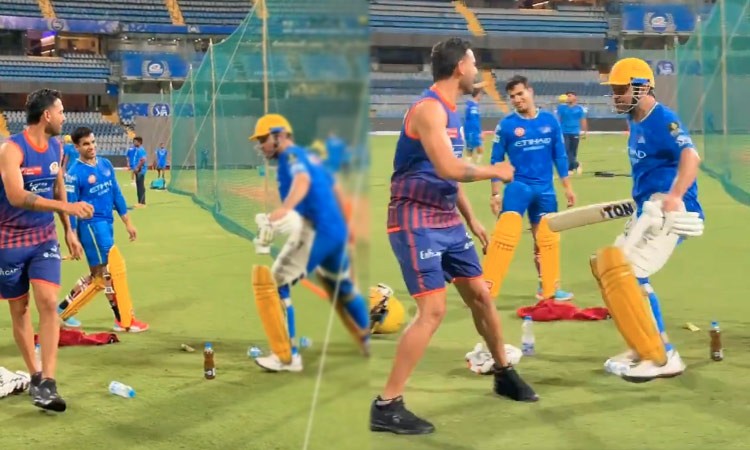 தீபக் சாஹரை பேட்டால் அடிக்க பாய்ந்த தோனி - வைரலாகும் வீடியோ