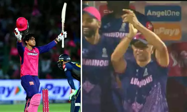 35 பந்துகளில் சதமடித்த 14 வயது வீரர்.. வீல்சேரில் இருந்து எழுந்து பாராட்டிய டிராவிட்.. வைரல்