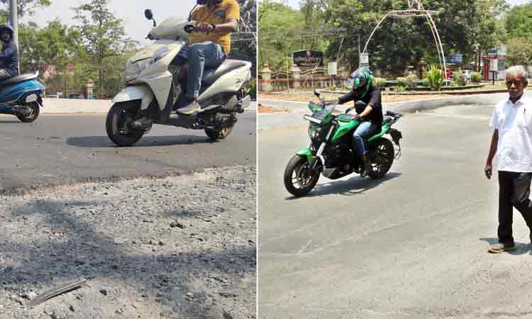 கோவை கோர்ட்டு ரவுண்டானா பகுதியில் பழுதடைந்த சாலை உடனடியாக சீரமைப்பு