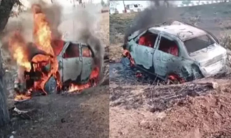 பெரம்பலூர்: திடீரென பற்றி எரிந்த கார் - 5 பேர் படுகாயம்