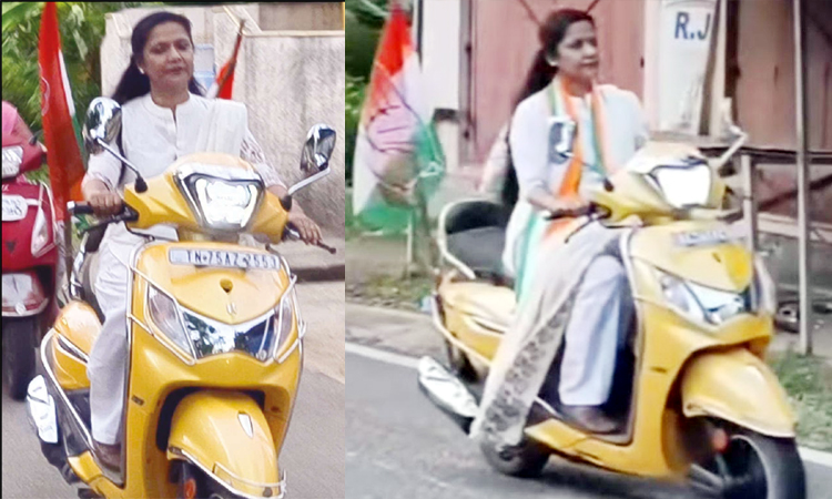 ஹெல்மெட் அணியாமல் ஸ்கூட்டர் ஓட்டிய காங்கிரஸ் பெண் எம்.எல்.ஏ.வுக்கு அபராதம்