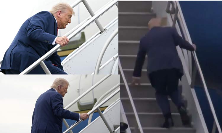 விமானத்தில் ஏறும்போது தடுமாறிய டொனால்டு டிரம்ப் - வைரல் வீடியோ