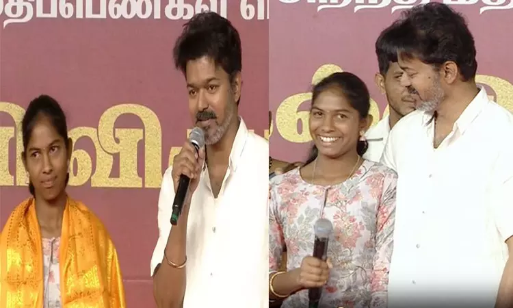 பழங்குடியின மாணவிக்கு ரூ.2 லட்சம் ஊக்கத்தொகை வழங்கி கவுரவித்த விஜய் பழங்குடியின மாணவிக்கு ரூ.2 லட்சம் ஊக்கத்தொகை வழங்கி கவுரவித்த விஜய்