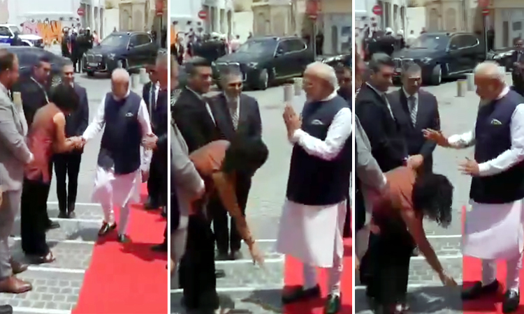 பிரதமர் மோடியின் காலில் விழுந்து வணங்கிய சைப்ரஸ் நாடாளுமன்ற உறுப்பினர்