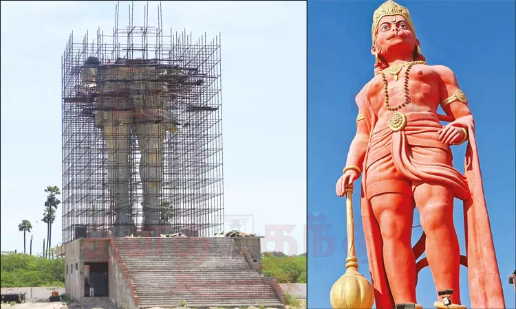 ராமேசுவரத்தில் 108 அடி உயர ஆஞ்சநேயர் சிலை கட்டும் பணி 50 சதவீதம் நிறைவு