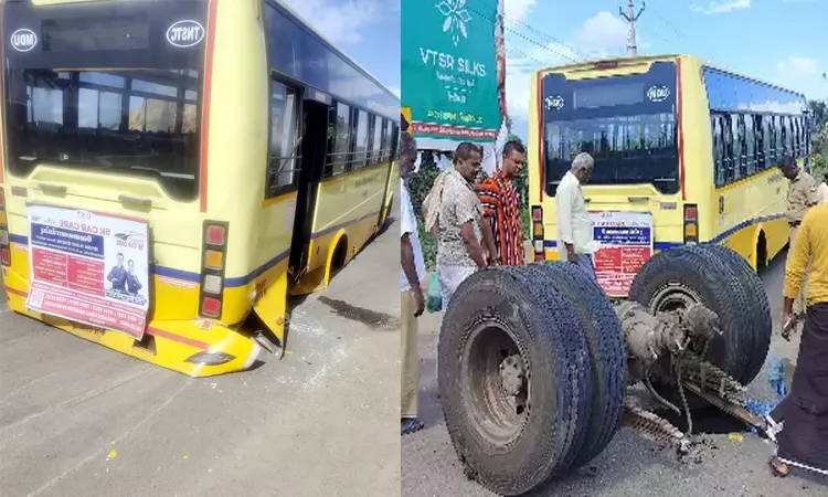 அரசு பஸ்சின் பின்பக்க சக்கரங்கள் திடீரென கழன்று ஓடியதால் பரபரப்பு