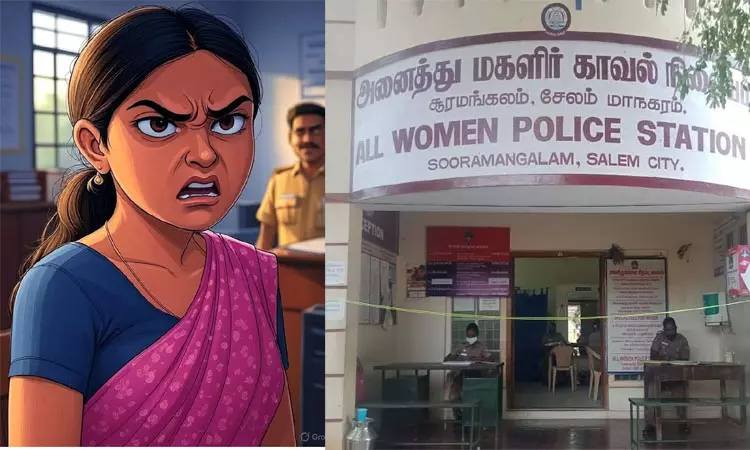 மெக்கானிக்குடன் கள்ளக்காதல்; கணவருடன் செல்ல மறுத்த இளம்பெண் - காவல் நிலையத்தில்  பரபரப்பு  சம்பவம்