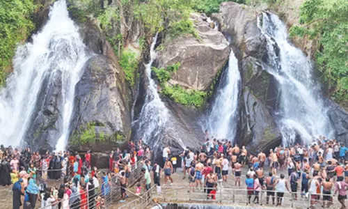 குற்றாலம் அருவிகளில் குவிந்த சுற்றுலா பயணிகள் -அருவிகளில் உற்சாக குளியல் குற்றாலம் அருவிகளில் குவிந்த சுற்றுலா பயணிகள் -அருவிகளில் உற்சாக குளியல்