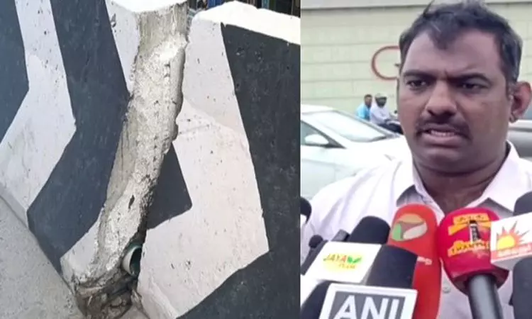 தேசிய நெடுஞ்சாலை மேம்பாலத்தில் பழுது - கலெக்டர் ஆய்வு