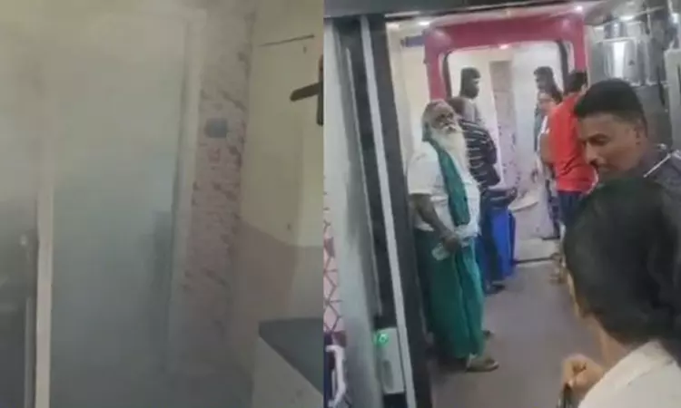 நெல்லை - சென்னை வந்தே பாரத் ரெயிலில் திடீர் புகை; பயணிகள் பீதி நெல்லை - சென்னை வந்தே பாரத் ரெயிலில் திடீர் புகை; பயணிகள் பீதி