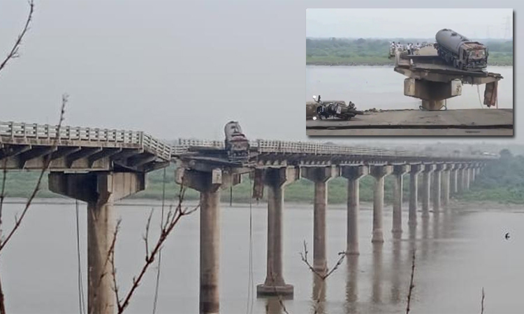 குஜராத்: பாலம் உடைந்து அந்தரத்தில் தொங்கிய லாரி - 3 பேர் பலியான சோகம்