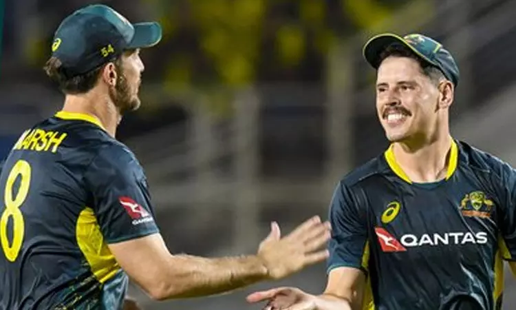 வெஸ்ட் இண்டீஸ்-க்கு எதிரான வெற்றி; பந்துவீச்சாளர்களை பாராட்டிய மிட்செல் மார்ஷ் வெஸ்ட் இண்டீஸ்-க்கு எதிரான வெற்றி; பந்துவீச்சாளர்களை பாராட்டிய மிட்செல் மார்ஷ்