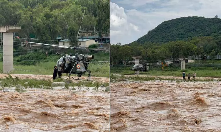 காஷ்மீர்: வெள்ளத்தில் சிக்கிய சிறுவனை ஹெலிகாப்டர் மூலம் மீட்ட இந்திய ராணுவம்