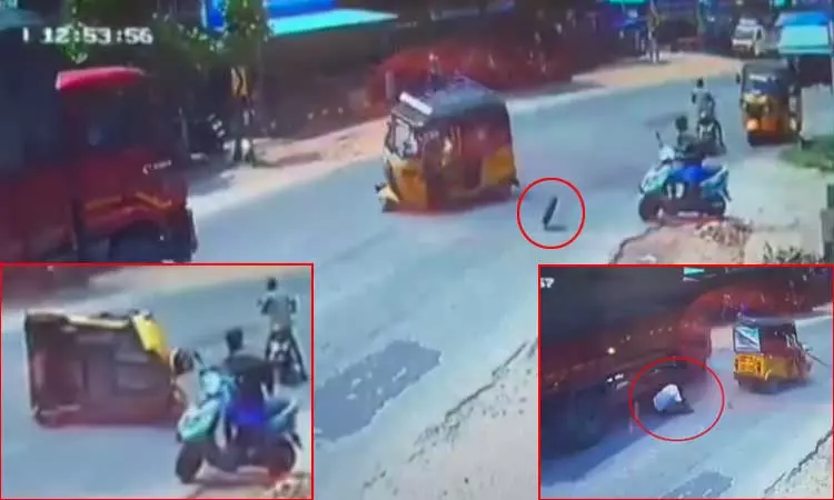 திடீரென கழன்று ஓடிய டயர் - லாரி மீது நேருக்கு நேர் மோதிய ஆட்டோ.. அதிர்ச்சி வீடியோ திடீரென கழன்று ஓடிய டயர் - லாரி மீது நேருக்கு நேர் மோதிய ஆட்டோ.. அதிர்ச்சி வீடியோ