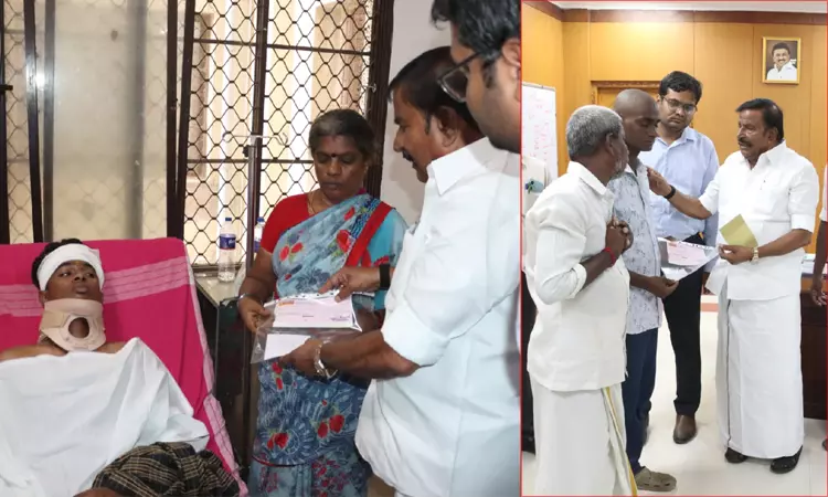 திருச்சி சாலை விபத்தில் 3 பேர் பலி - குடும்பத்தினரை நேரில் சந்தித்து நிவாரணம் வழங்கினார் கே.என்.நேரு