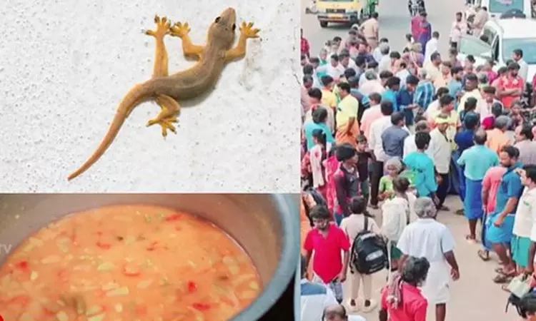பல்லி விழுந்த உணவு? - 50க்கும் மேற்பட்ட மாணவர்கள் மயக்கம் பல்லி விழுந்த உணவு? - 50க்கும் மேற்பட்ட மாணவர்கள் மயக்கம்