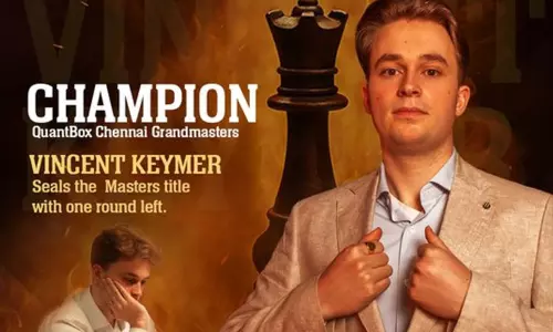 சென்னை கிராண்ட் மாஸ்டர்ஸ் செஸ்: ஒரு சுற்று மீதம்.. சாம்பியன் பட்டத்தை உறுதி செய்த ஜெர்மனி வீரர் சென்னை கிராண்ட் மாஸ்டர்ஸ் செஸ்: ஒரு சுற்று மீதம்.. சாம்பியன் பட்டத்தை உறுதி செய்த ஜெர்மனி வீரர்